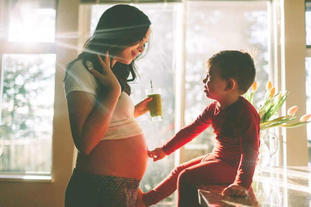mom and toddler waking up in the morning