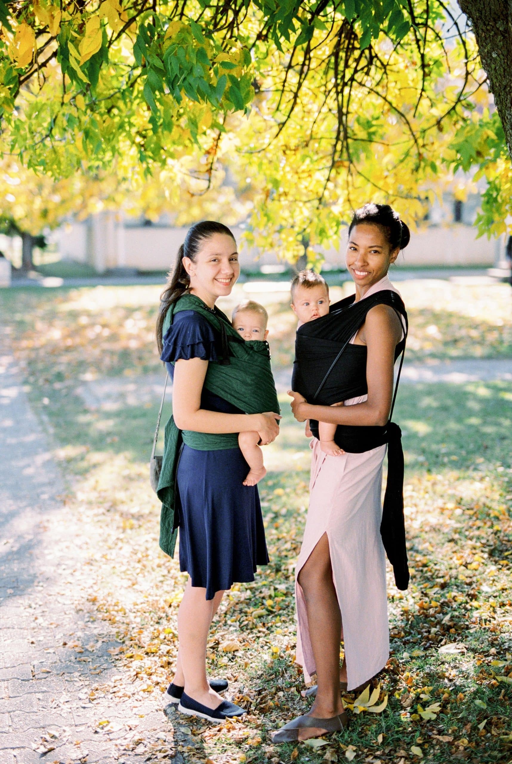 two friends crunchy mamas baby wearing slings
