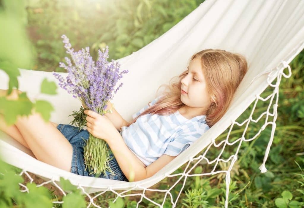 girl in hammock with lavender 