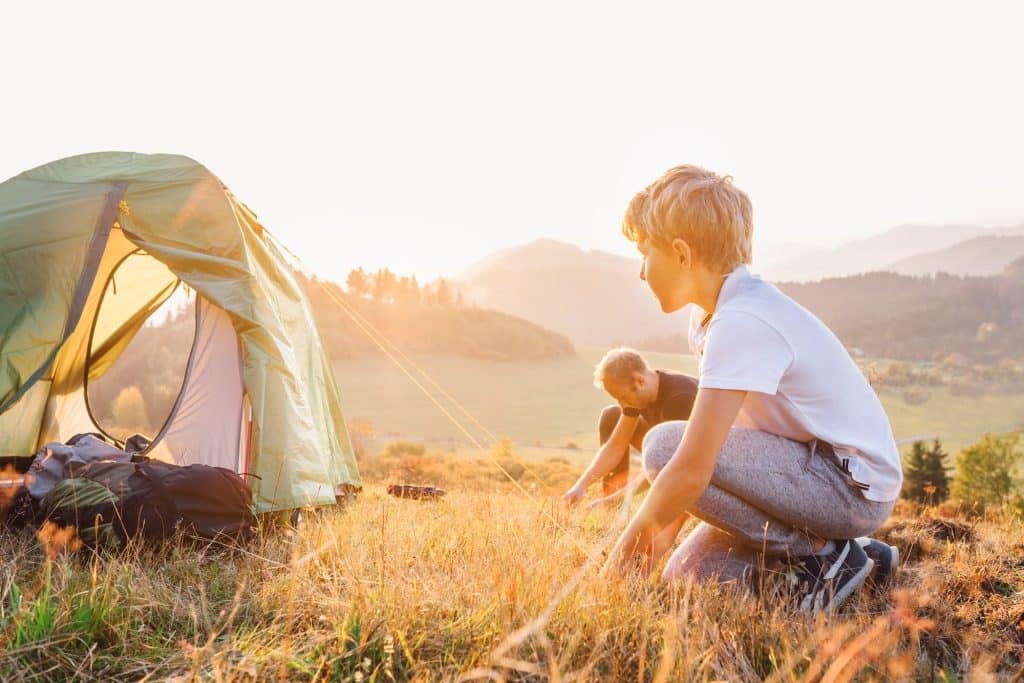 father and son camping
