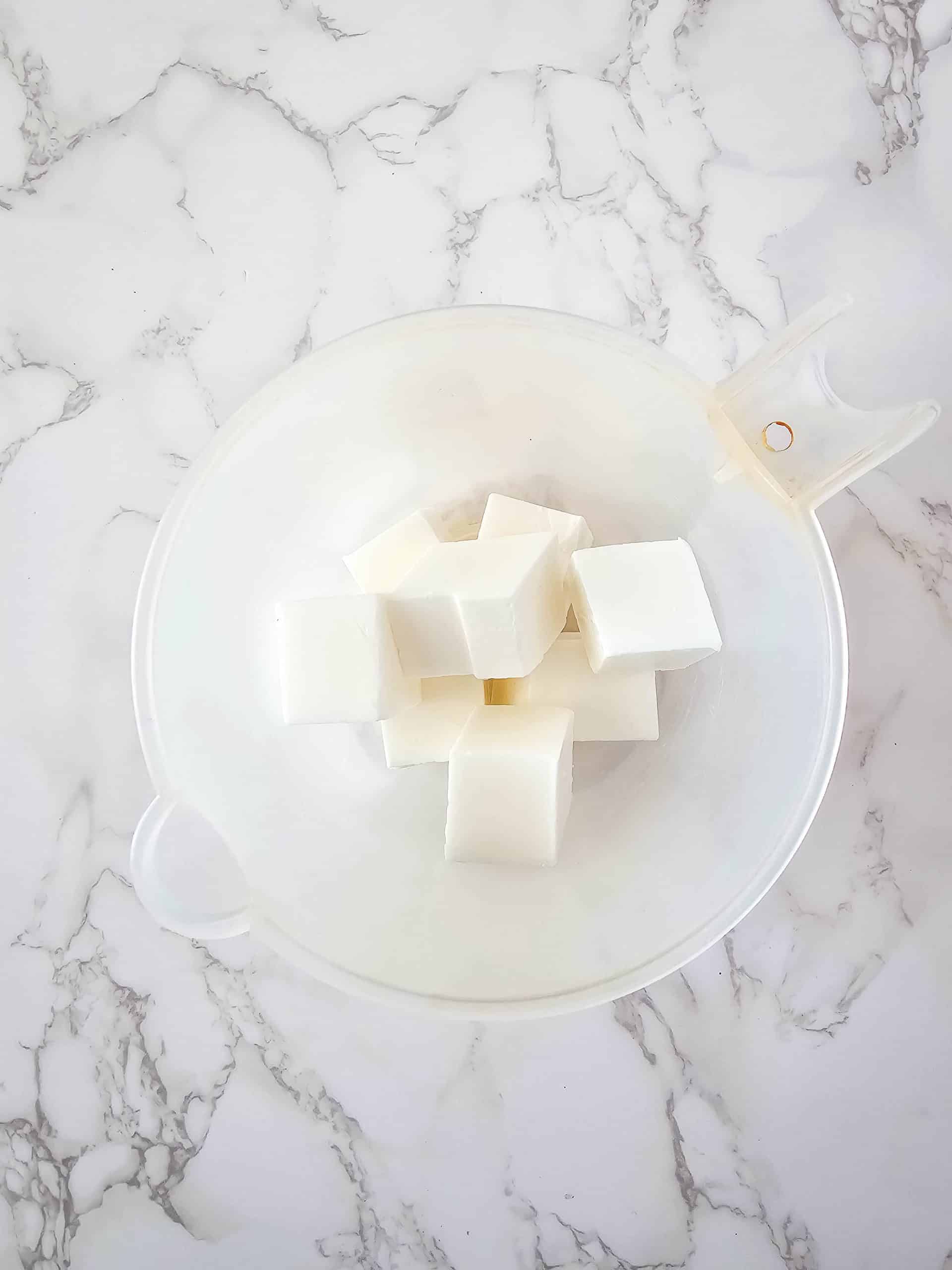 melt and pour base in microwave container