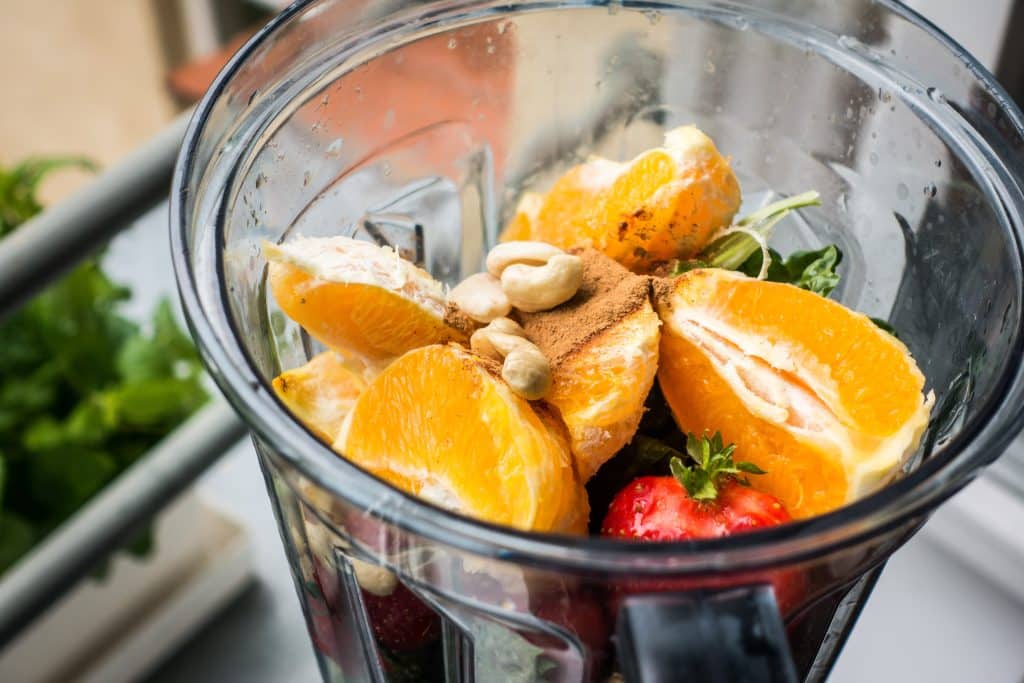 blender with smoothie ingredients