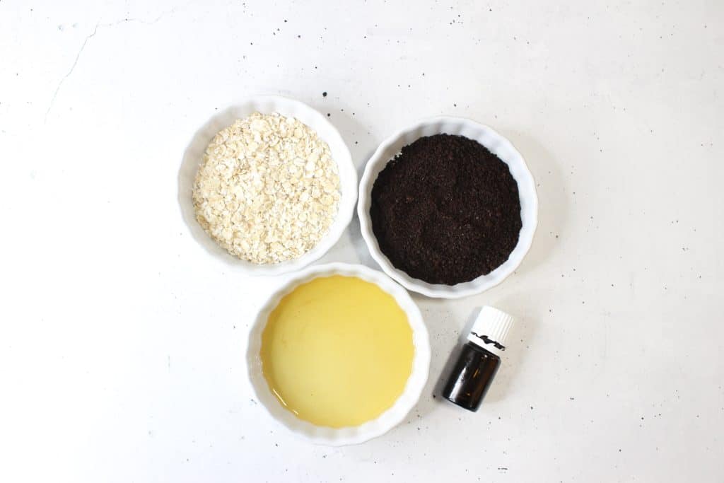 ingredients and supplies to make coffee scrub