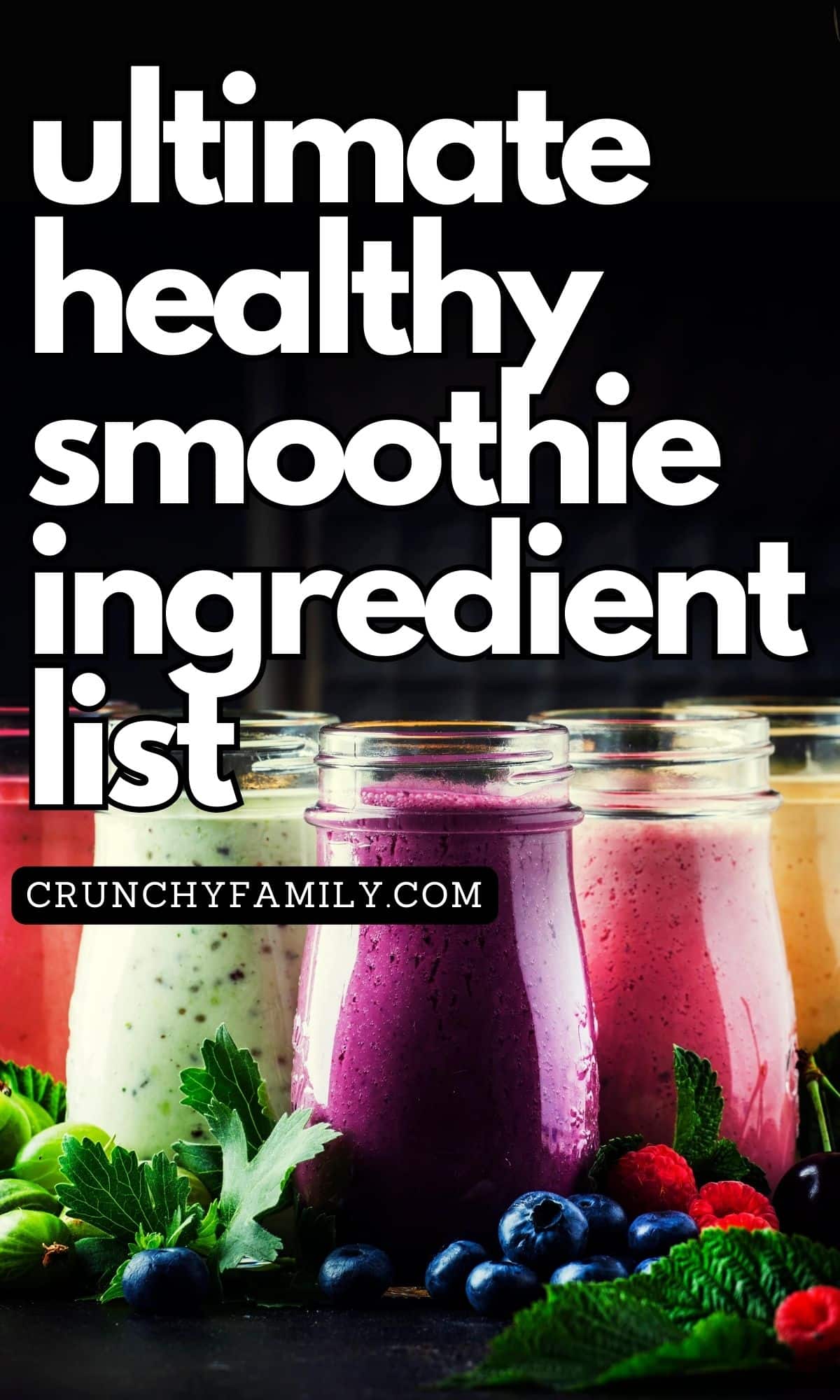 the ultimate smoothie ingredient list, with all kinds of healthy ingredients and their benefits