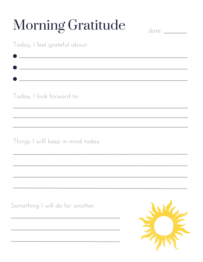 morning gratitude printable page