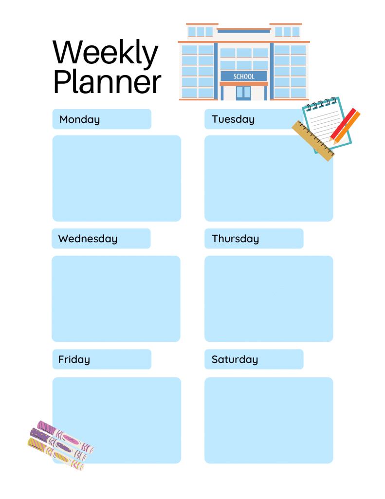 homeschool or classroom weekly planner sheet calendar page