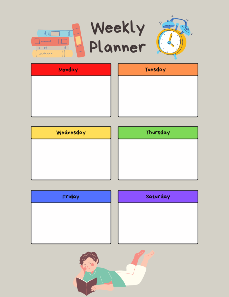 homeschool or classroom weekly planner sheet calendar page