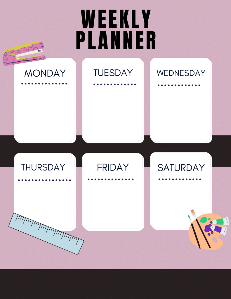homeschool or classroom weekly planner sheet calendar page
