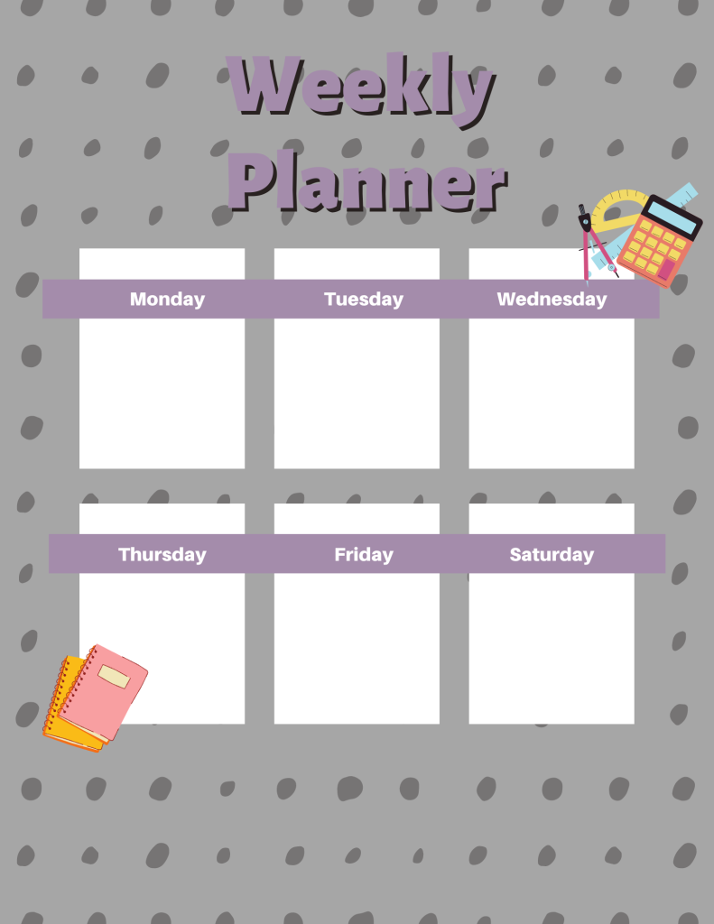 homeschool or classroom weekly planner sheet calendar page