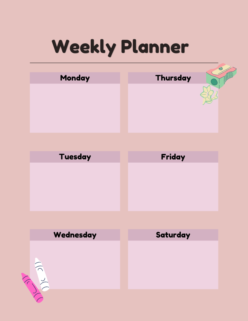 homeschool or classroom weekly planner sheet calendar page