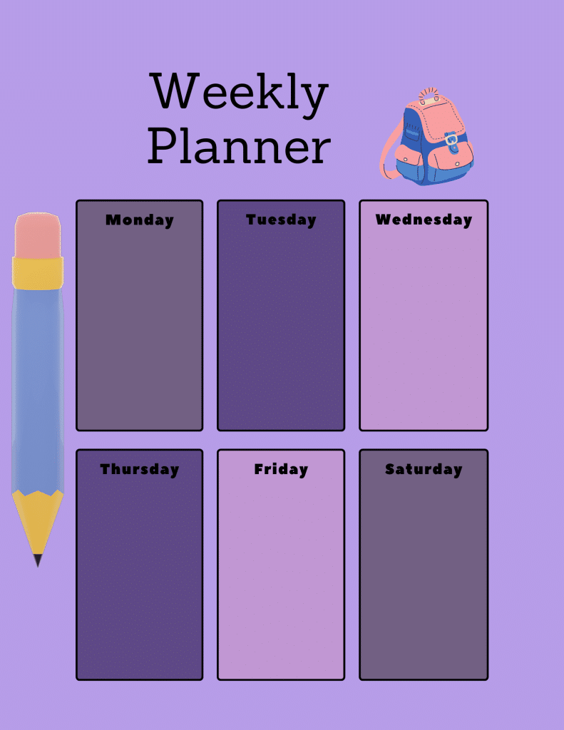 homeschool or classroom weekly planner sheet calendar page