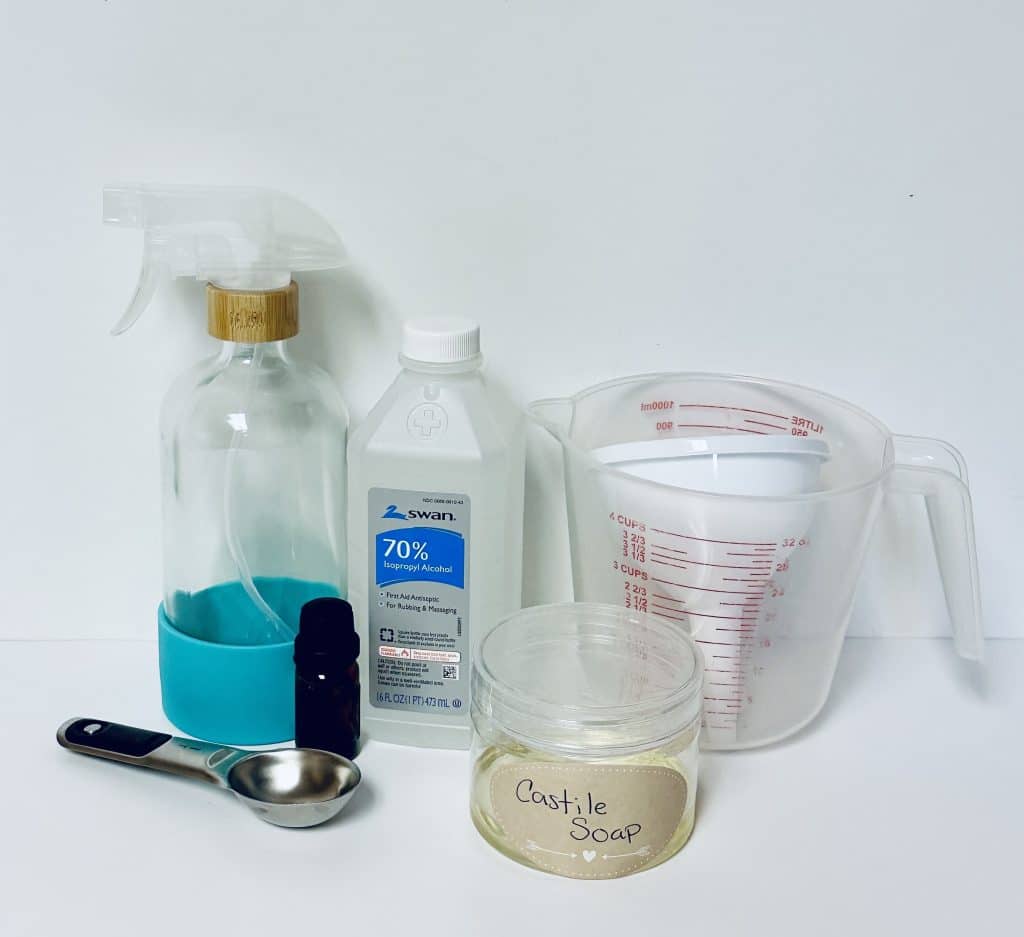 ingredients for natural diy kitchen counter cleaning spray
