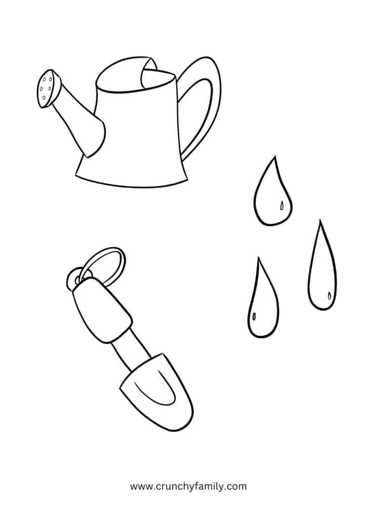A Watering Can, Trowel, and Raindrops