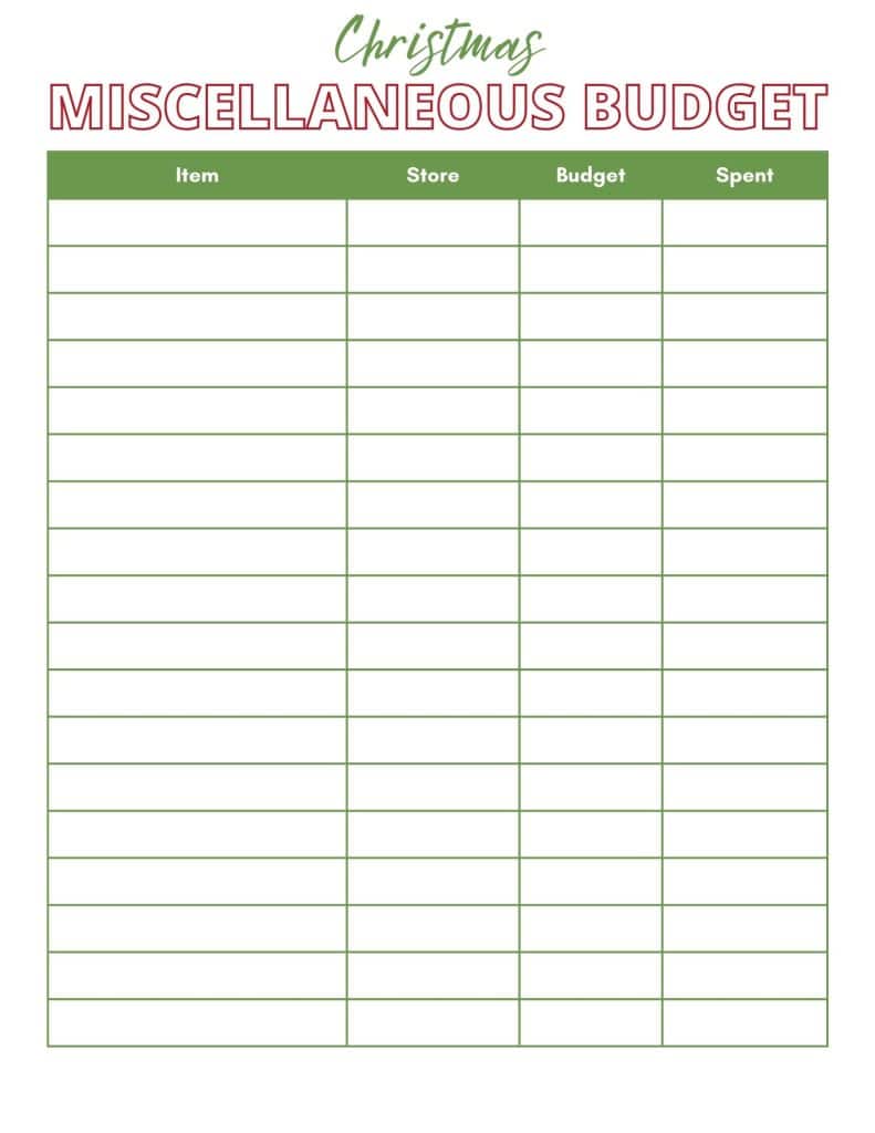 christmas miscellaneous budget printable