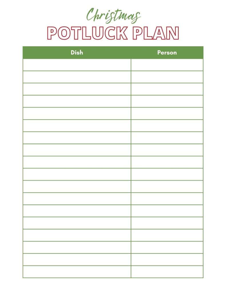 christmas potluck plan printable page