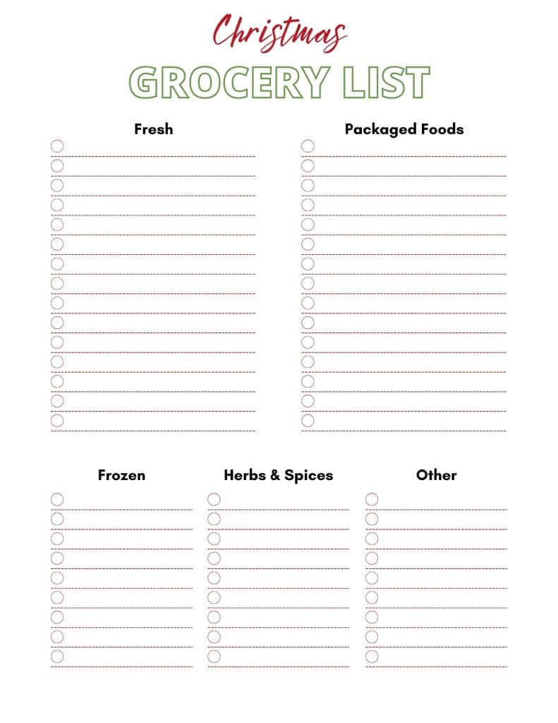 christmas grocery list printable