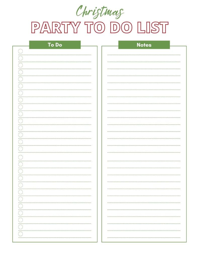 christmas party to do list printable planner page