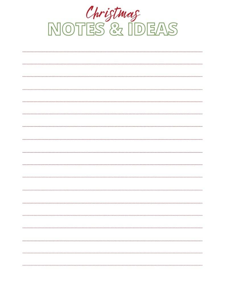 christmas notes and ideas printable planner page