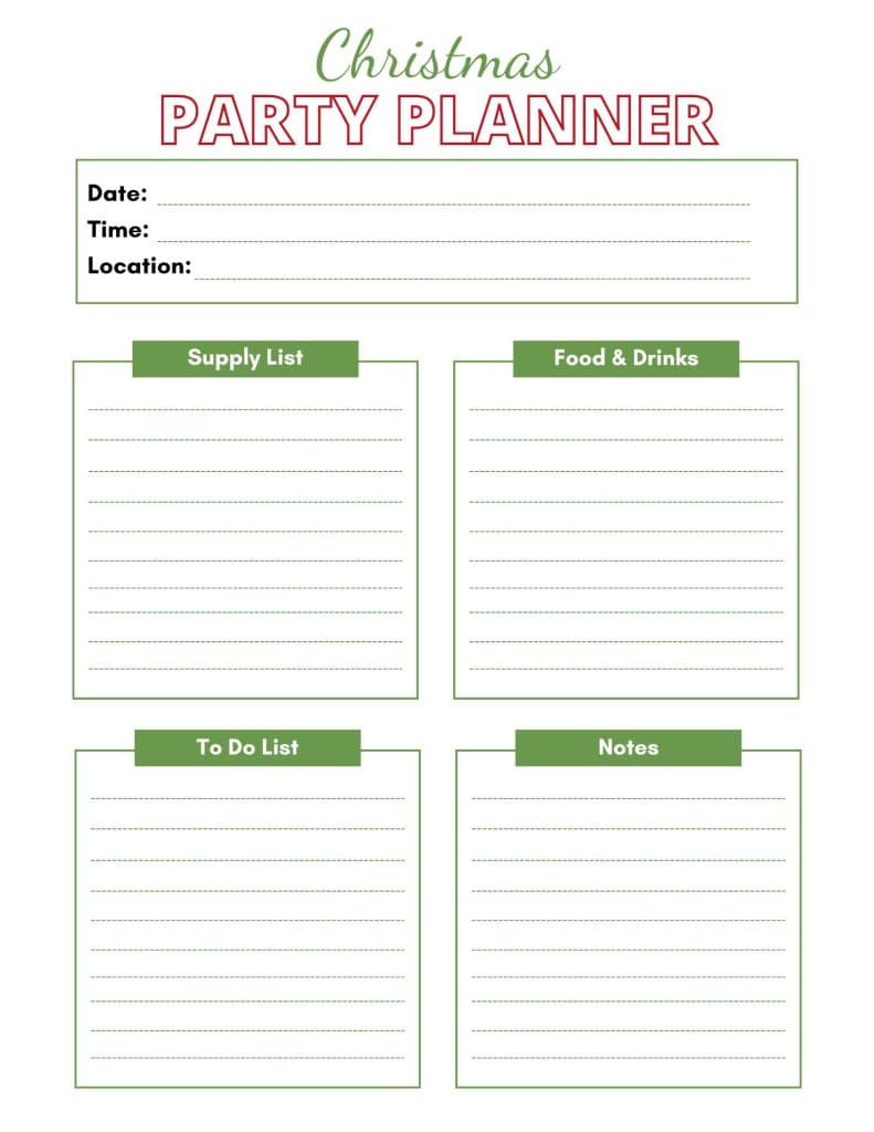 free printable christmas party planner page