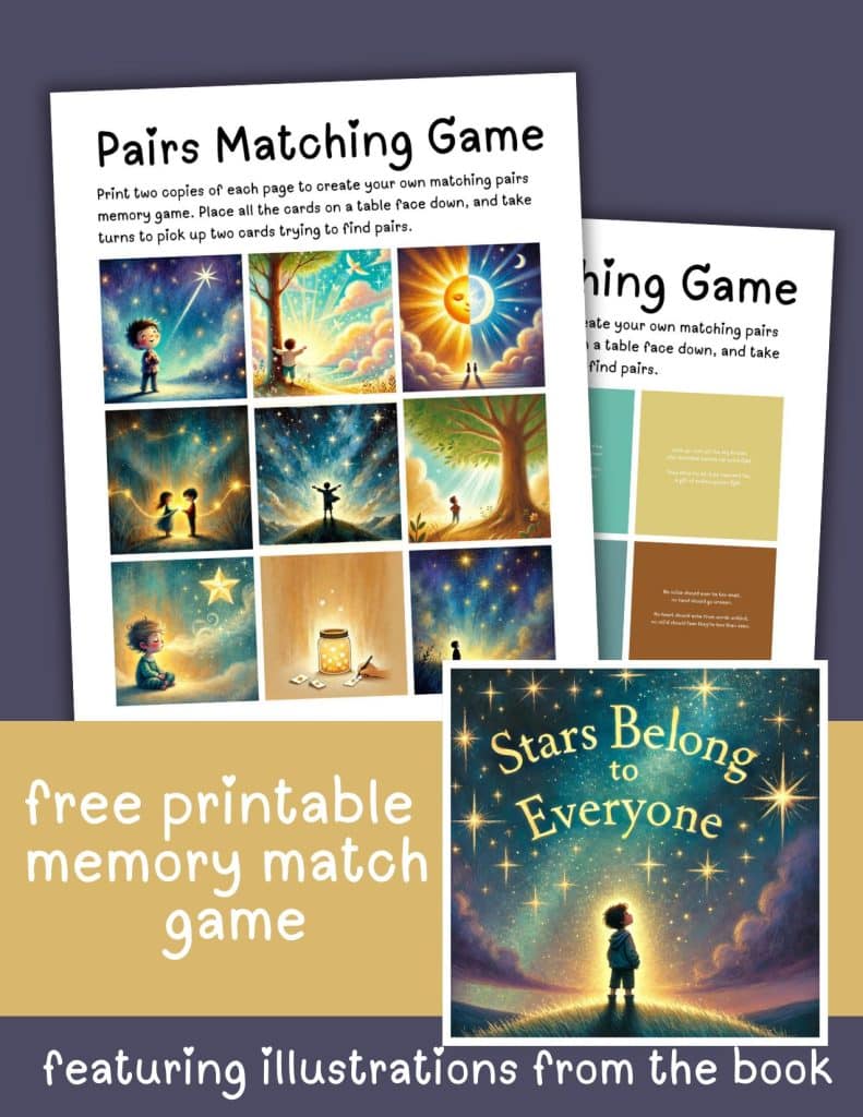 free printable memory match game to go with the book stars belong to everyone